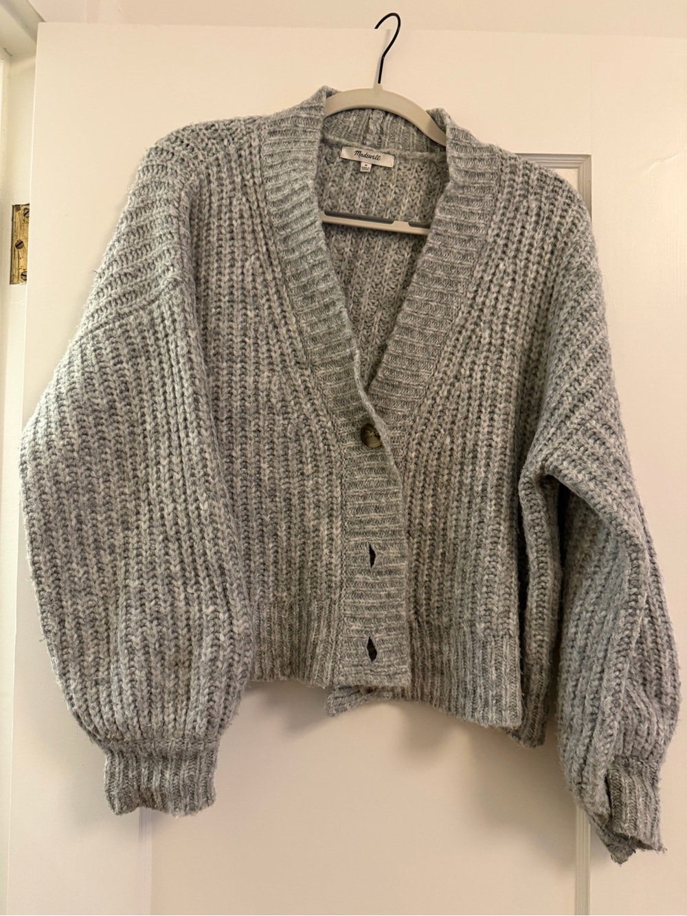 Madewell Light Gray V-Neck Button Cardigan